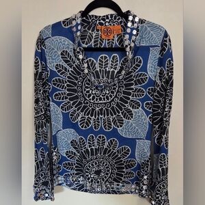 Tory Burch Stephanie Tunic with Mirror Embellished Top Size 0 Navy Tuscan